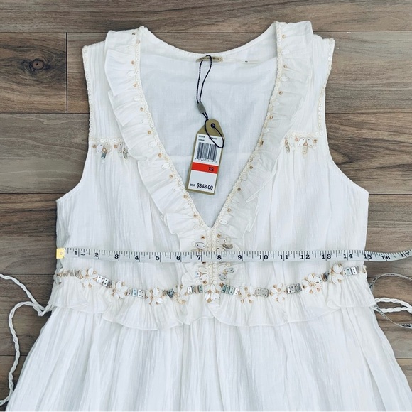 Max Studio White Mini Dress XS  Embroidered Fairy Whimsical Spring - Picture 4 of 5